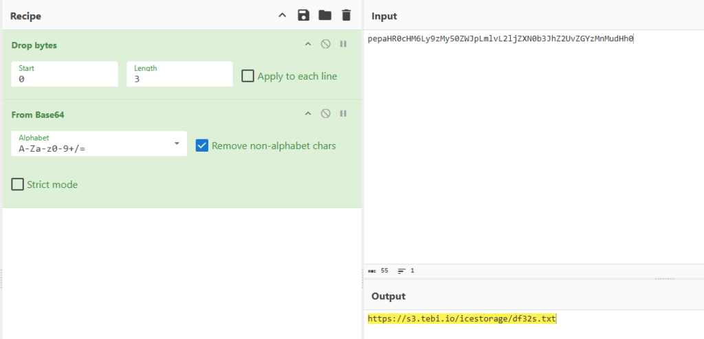 The encoded URL stored within the PowerShell file