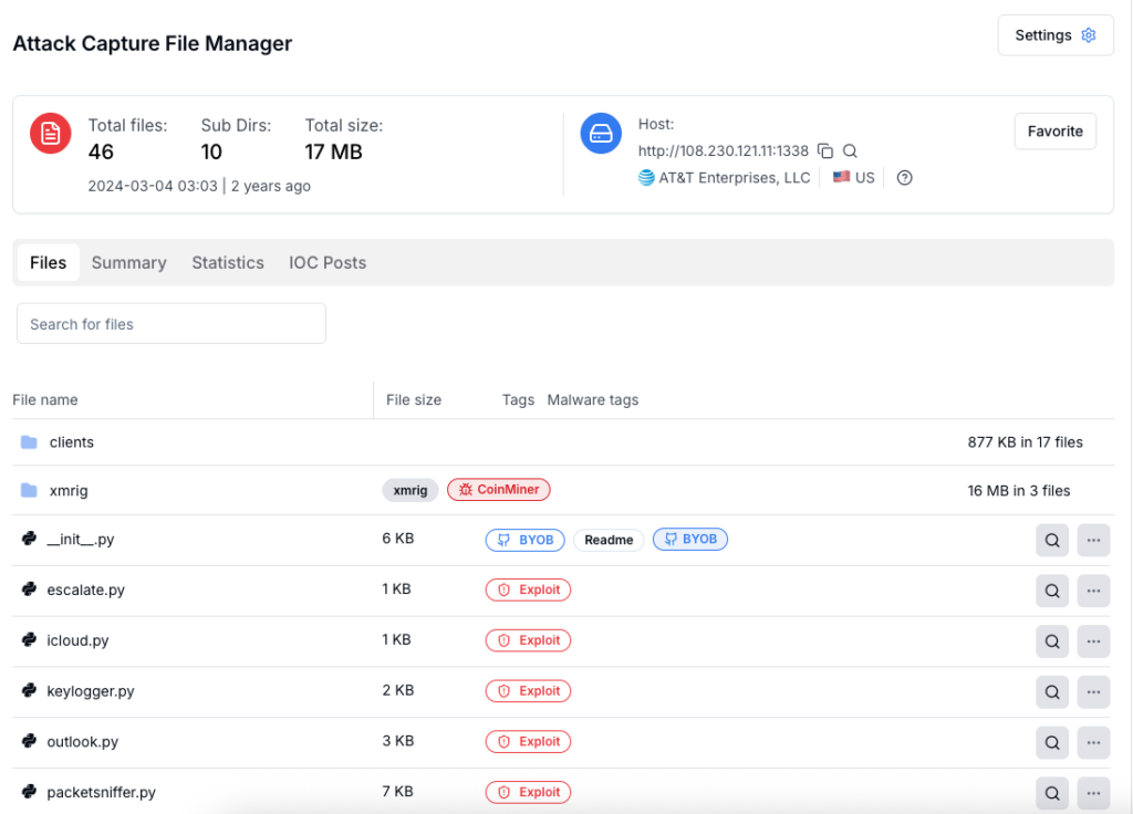 Attack Capture File Manager - US AT&T Node