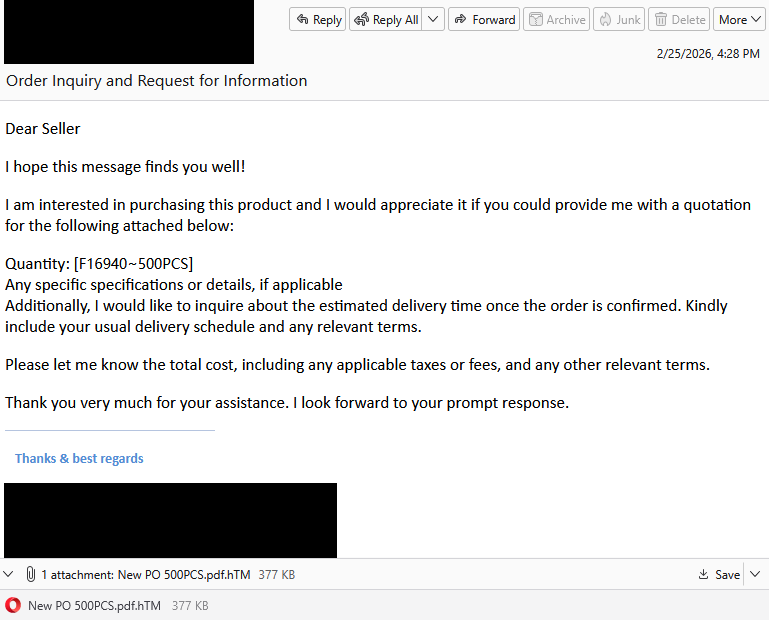 Fake Order Inquiry and Request for Information
